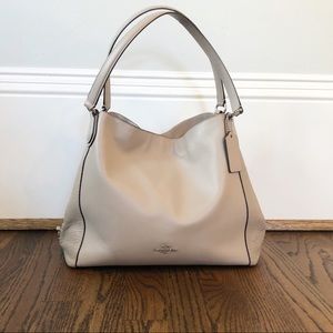 Coach Auth Leather Hallie Shoulder Bag Taupe Beige